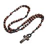 Natural Wood Beads Hand-Woven Wooden Beads Jerusalem Catholic Religious Strand Jewelry Cross Jesus Rosary Necklace