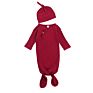 Newborn Baby Clothes Knitted Ribbed Cotton Baby Gown with Beanie Unisex Knotted Baby Gown Set
