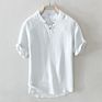 O-Neck Short Sleeve Boys Button up down Mens Dress Plain Free Size Solid Men's Shirts in All White Linen Shirt