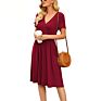 Office Lady Women Femal Ladies Short Sleeve Deep V Shirt Dress Midi Beach Dress Elegant Party Dress Vestidos