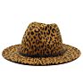 Outer Leopard Print Inner Red Wool Felt Fedora Hat for Women Wide Brim Vintage Jazz Panama Fedora Caps