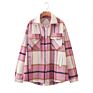 Oversized Design Plaid Color Shirt Coat Casual Women's Jackets with Pocket