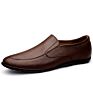 Plain Loafers Shoes for Men Casual Slip on with Dual Elastic Band Genuine Leather Apron Toe Flat