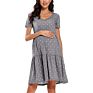 Pregnant Dress for Women Solid Color Floral Short Sleeve V Neck Swing Midi Ruffle Loose Maternity Pregnant Dress