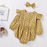Q108003 Autumn Newborn Baby Puff Long Sleeve Ruffles Rompers & Headband Toddler Floral Bodysuit Romper Set