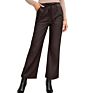 Ready to Ship Female Casual Pu High Waist Wide Leg Faux Leather Pants for Women