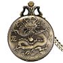 Retro Chinese Zodiac Design Pocket Watch Lucky Pendant Clock Old Fashioned Bronze Necklace Watch Fob Chain