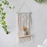 Rope Plant Flower Hanger Pot Holder, Decorative Wooden Macrame Wall Shelf, Boho Wall Hanging Decor