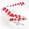 Rosary Bead Necklace Crystal Cross Pendant Necklace Catholic Religious