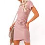 Spring and Women's Short-Sleeved Pleated Knit Dress Solid Color Short-Sleeved Skirt