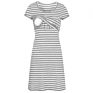 Top Maternity and Feeding Mum Casual round Neck Stripe Full Print Short-Sleeve A-Line Nursing Dress for Pregnant Women