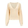 V-Neck Long Sleeve Knit Top Women Fashionable Solid Color V-Neck Womens Knit Loose Hollow-Out Sweater