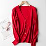 Women Autumn/ Knit Cardigan with Button Solid Color V-Neck Slim Ladies Wool Designer Outer Sweater