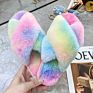 Women House Slippers Faux Fur Warm Shoes Woman Slip on Flats Female Slides Black Pink Cozy Home Furry Slippers