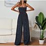 Women Polka Dot Jumpsuit High Waist Rompers Boho Yellow Spaghetti Strap Top Wide Leg Pants Female Jumpsuits Ladies