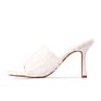 Women Towel Heels Square Toe Slip on Sandals High Heel Mules Shoes