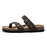 Women's Customized Printing Solid Color Cork Footbed Slide Beach Sandal Adjustable Buckle Double Strap Flat Women Slipper