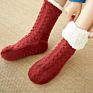 Womens Knit Fleece Cable Gripper Socks Warm Fuzzy Non-Slip Home Floor Slipper Socks