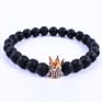 Yoga Stretch Gemstone Black Gold White Crown Cz Zircon Volcanic Stone Men Lava Natural Stone Bead Bracelet