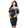 Yq804 Velvet Frock Designs Pregnant Women off Shoulder Short Ruffle Bodycon Prom Mini Velvet Party Dress