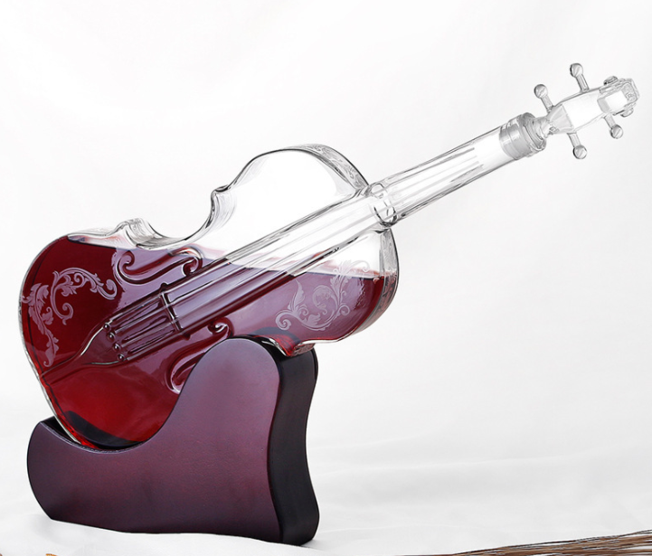 Glass Violin Decanter Mahogany Base - 1000 Ml Glass Decanter for Whiskey/Spirits/Wine