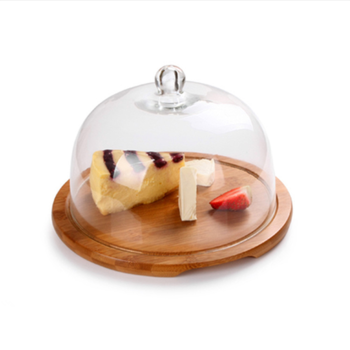 16*7.5 Clear Glass Dome with Bamboo Wood Base