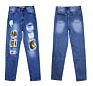 The Spot to Station European and American Style Bf Straight Tube Beggar Big Hole Jeans Loose Ripped Jeans