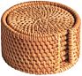 Shg Natural Handwoven Wicker Glass round Bamboo Rattan Coaster Set