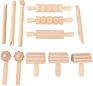 12Pcs Wooden Dough Tools Clay Pattern Rolling Pin Set Dough Molding Shaping Tool for Toddler Kids Art Craft Activity Supplies