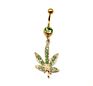 Gaby Cz Dangle Gem Weed Leaf 316L Surgical Steel Belly Rings Body Piercing Jewelry