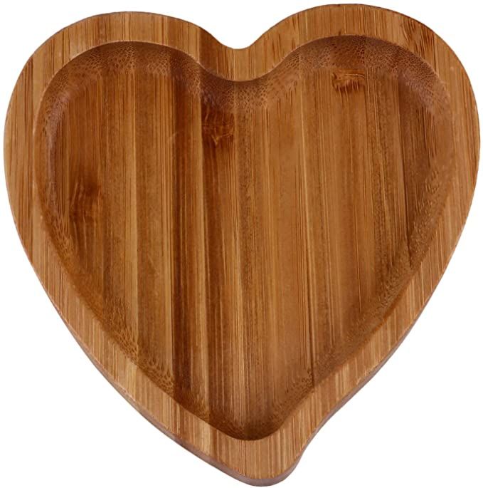 Heart Wood Tray Bamboo Wooden Trinket Tray Reusable Snack Dinner Dish