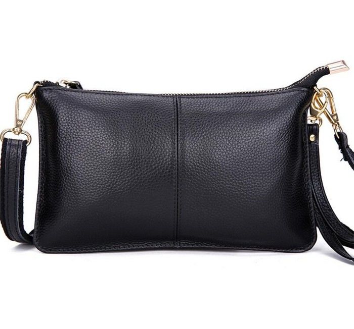 Customized Black Envelope Ladies Soft Leather Clutch Wallet Purse Small Crossbody Bag for Women