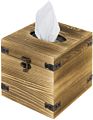 Burnt Brown Wood Square Facial Tissue Box Holder Cover with Hinged Lid