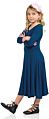 Solid Colors Cotton 3/4 Long Sleeves Girls' Princess Seam A-Line Dress with Full Skirt