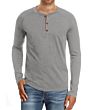 Full Length Sleeve Fitness Shirts with Button 65% Cotton Fabric 35% Polyester Men's White Beefy Long Sleeve Henley Shirts