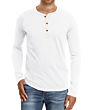 Full Length Sleeve Fitness Shirts with Button 65% Cotton Fabric 35% Polyester Men's White Beefy Long Sleeve Henley Shirts