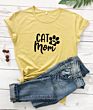 Women's Cat Mom Letter T-Shirt O-Neck Casual Shirt Oversized Loose Print T-Shirt