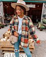 Autumn& Plaid Shirts Long Sleeve Flannel Lapel Coat plus Size Women's Casual Pocketed Shacket Jacket Coats