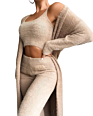 Fall Women Pant Sets Sweater Pajamas for Women Set Cozy Lounge Wear Fuzzy Fleece Sleepwear with Robe 3 Pieces Lounge Wear Sets