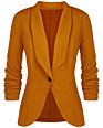 Fall Solid Color Simple Lady Office Blazer Jacket 3/4 Stretchy Ruched Sleeve Open Front Business Blazer for Women