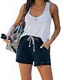 Drawstring High Waisted Ladies Blue Casual Cuffed Jeans Shorts