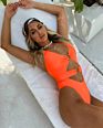 Eye Catching Orange Swimsuits Ring Design Hollow Out Women One Piece Swimsuit