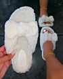 Fall Stylish Fur Flat Slides for Women Cute Bow Furry White and Brown Slippers Female