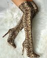 Tight Snake Print Stiletto Pointed Toe Thigh High Boots