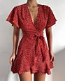 Aachoae Women Dresses V Neck Floral Print Beach Dress Ruffle Short Sleeve A-Line Mini Chiffon Short Sleeve Dress