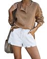 Drawstring High Waisted Ladies Blue Casual Cuffed Jeans Shorts