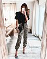 Street Casual Pants for Ladies Stylish Leopard Print Mid Waist Drawstring Women's Long Pant