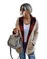 Womens Fuzzy Open Front Hooded Cardigan Plaid Reversible Sherpa Fleece Jacket Pullover