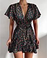 Aachoae Women Dresses V Neck Floral Print Beach Dress Ruffle Short Sleeve A-Line Mini Chiffon Short Sleeve Dress