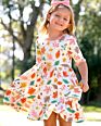 Boutique Kids Girl Toddler Short Sleeve Ruffle Autumn Leaves Print Dress